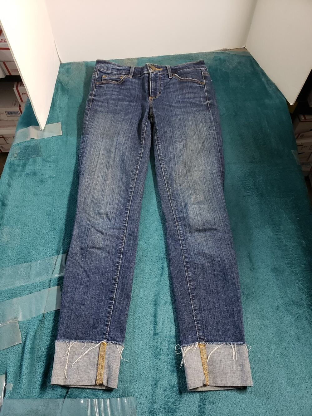 Loft Jeans Size 00 Womens Blue Pants Denim Mid Rise Modern Skinny Cuffed Crop